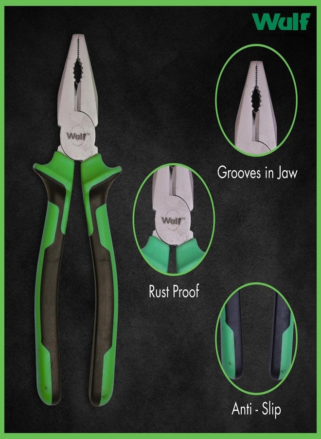 WULF 8 Inch Combination Cutting Plier | Heavy Duty Wire Cutter & Grip Tool | Anti-Rust Steel Construction with Shockproof Ergonomic Handle | Ideal for Electrical, Industrial & Plumbing Work - Image 3